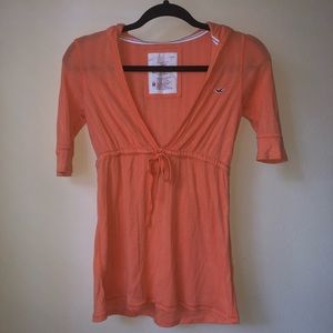 Hollister Orange hooded v neck top